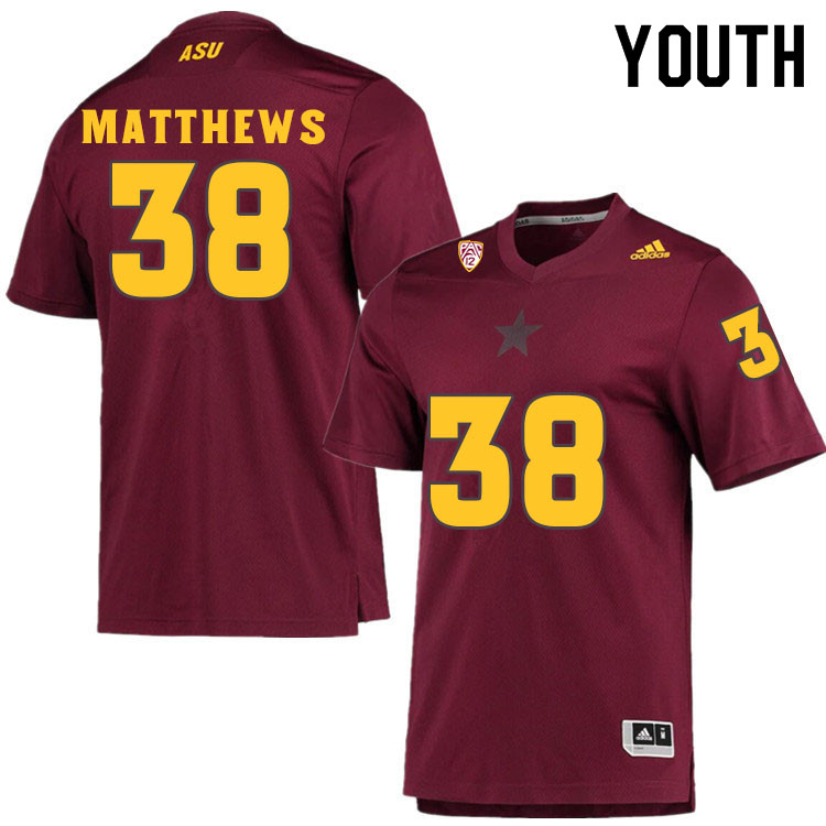 Youth #38 Damon MatthewsArizona State Sun Devils College Football Jerseys Sale-Maroon